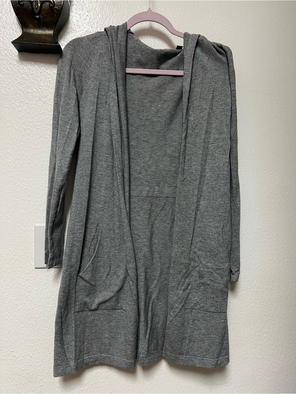 Cyrus Heather Gray Open-Front Hooded Cardigan